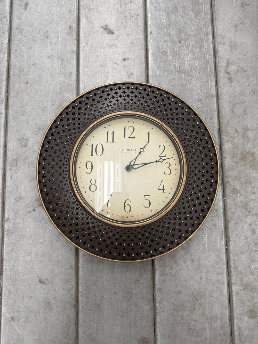 LaCrosse Brown and Gold Accent Lattice Wall Clock